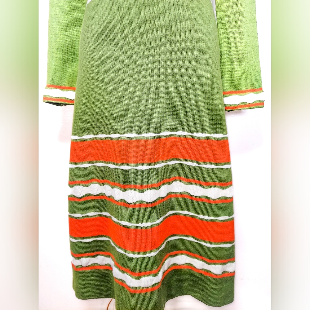 Vintage 1960s Mod Turtleneck Sweater Dress | 60s Colorblock Striped Wool Dress - Picture 5 of 10